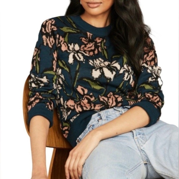 Roller Rabbit Arandra Floral Wool Sweater Crew Neck Size Small - Picture 1 of 13